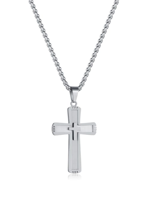 steel pendant with [pearl chain 3*55cm] Titanium Steel Cross Hip Hop Regligious Necklace